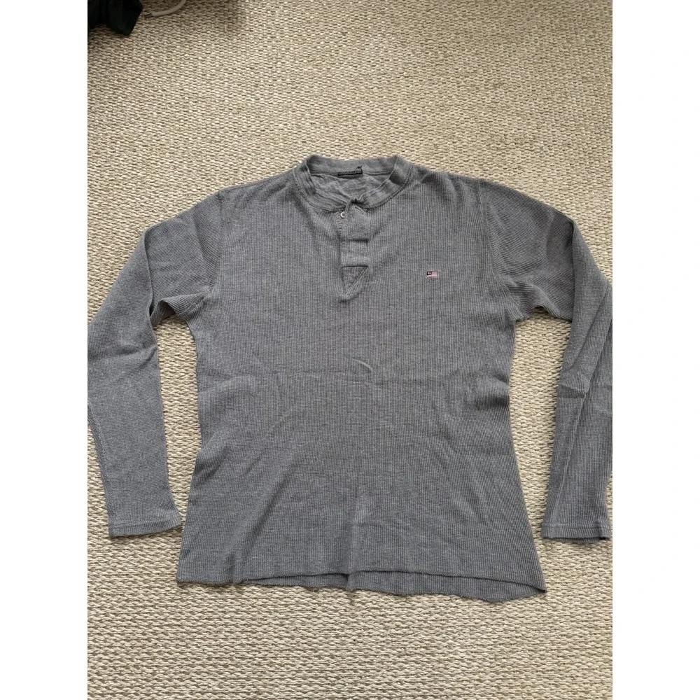 Men's Vintage Ralph Lauren Polo Ribbed Henley Long Sleeve Shirt. Grunge . LG‎